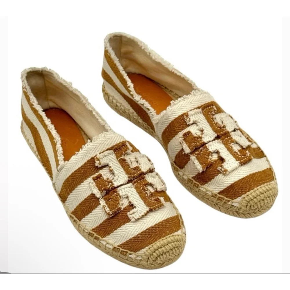 New Tory Burch Striped Espadrilles in Brown and White 8